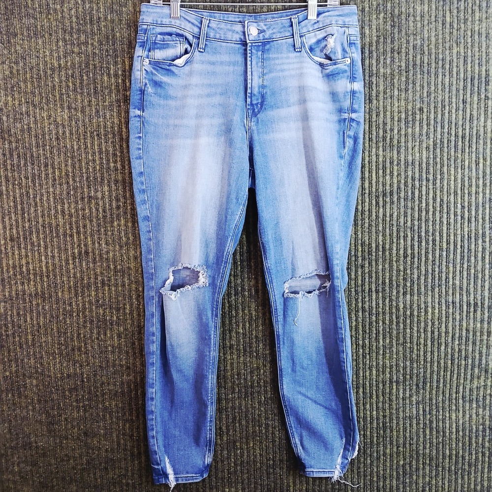 Old Navy Rockstar Super Skinny High Rise Distressed Jeans Blue 10 Raw Hem Secret